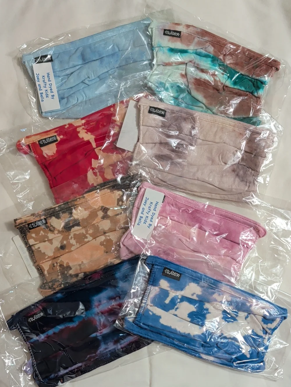NWOT (001) Tultex Unisex Assorted Tie-Dye Face Mask Multi 8 Pack